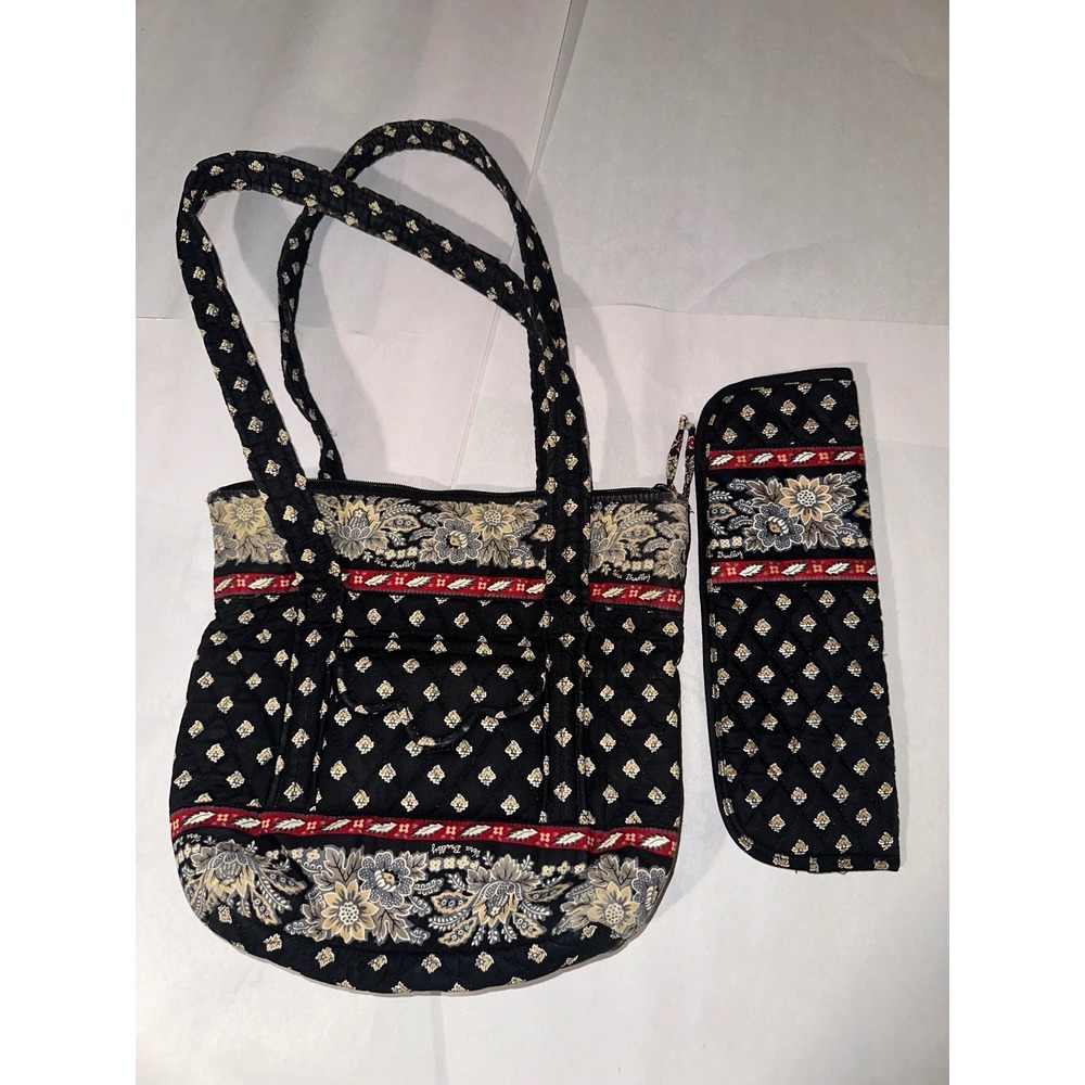 Vera Bradley Classic Black Quilted Cotton Tote Bag and Curling Iron Cover Set